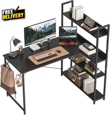 47 Inch L Shaped Computer Desk Reversible Corner Desk with Storage Shelves Black