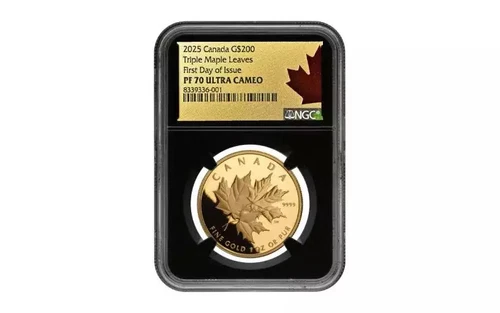 2025 1oz Canada RCM Triple Maple Leaves Gold Coin NGC PF70UC FDOI Black Core