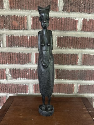 Vintage Hand Carved Ebony Wood African Woman Fertility Statue Tribal Art 14 