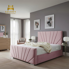 Double Panel Bed Frame Sunrise Plush Velvet Upholstered Gas Lift Storage 5FT 6FT