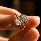 Lab Created Diamond Emerald Cut Ring 925 Silver Bezel Set Engagement Ring