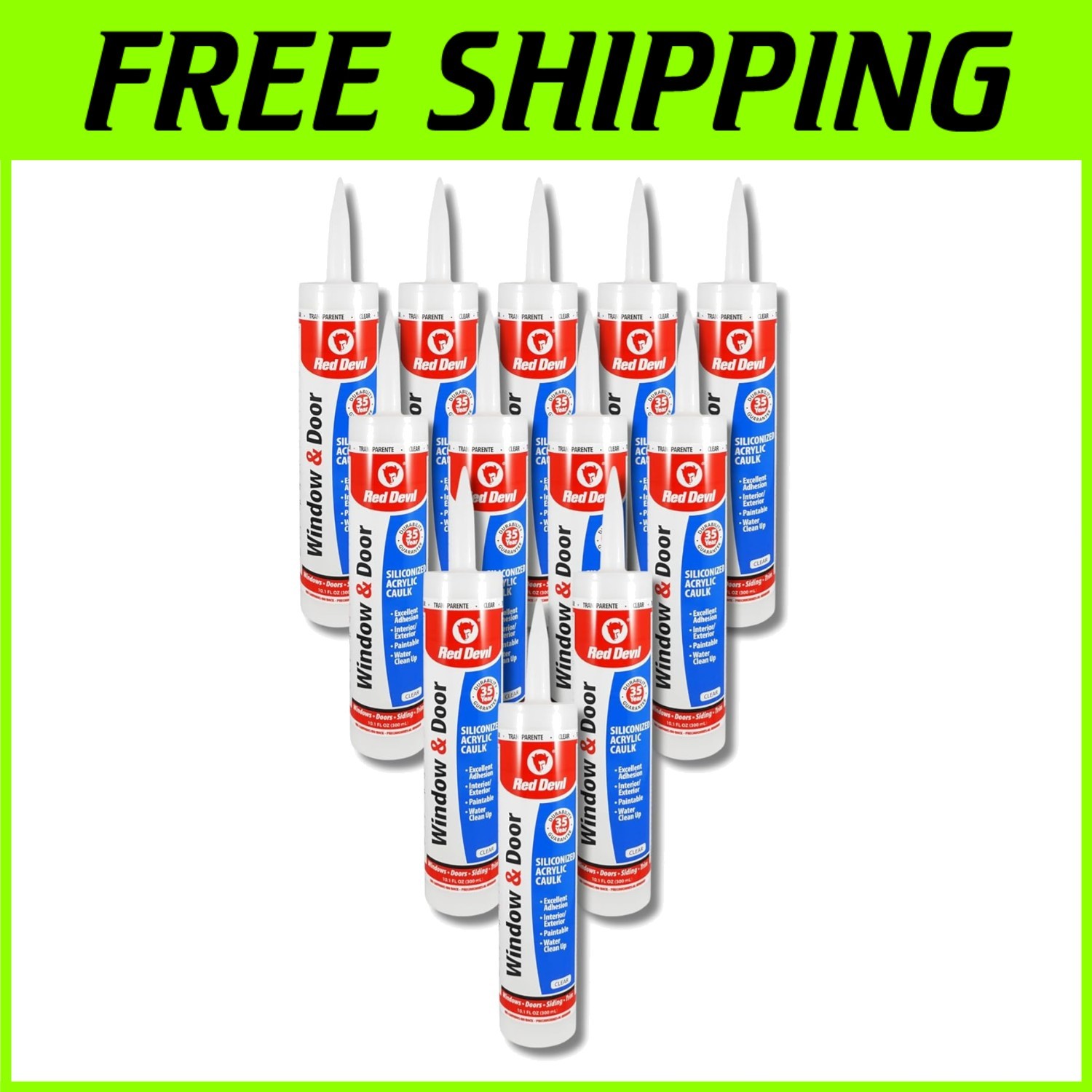 Window & Door Acrylic Caulk Clear, 10.1 oz, Pack of 12