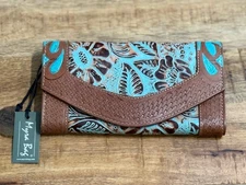 Myra Bag Stay Positive S-4907 Brown Turquoise Floral Leather Wallet Clutch A