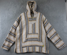 Baja Joe Mexican Poncho Hoodie Mens Size Small Hippie Large Thick Knit Drug Rug