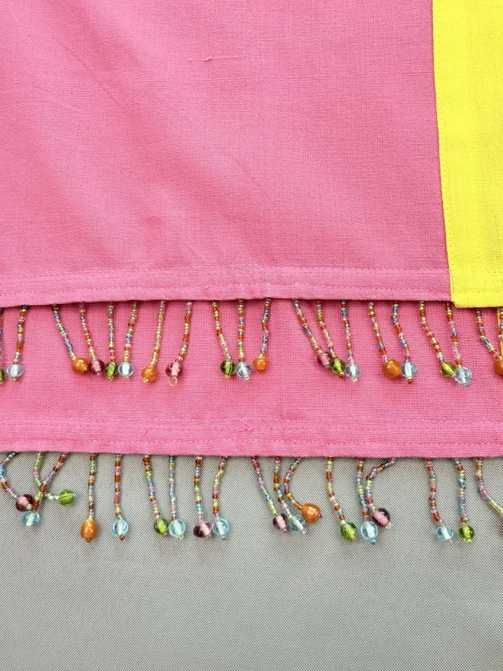 Juego de dos (2) cenefas cortinas con cuentas 15”x 39” rosa, naranja, amarillo lona Foto 2 de 4