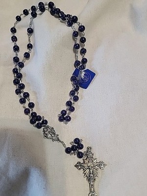 Vintage blue silver rosary necklace