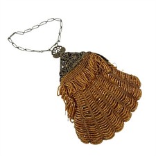 Victorian Antique Gold Beaded Evening Bag Purse Filigree Frame Vintage 1920s