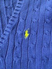 VTG Polo Ralph Lauren Sport Cable Knit Sweater Women’s Size S V-neck Blue