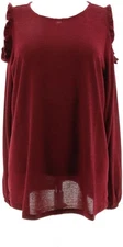 DG2 Diane Gilman Cold-Shoulder Top Ruffle Merlot M NEW (1160)