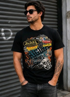 Von Dutch Men's Graphic T-Shirt Large Black Skull Racing Paint Shop Y2K NWT