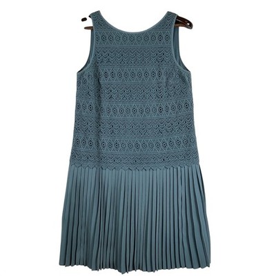 LOFT Womens 8 Blue Lace Pleated Midi Dress Sleeveless Cocktail Party Fit Flare