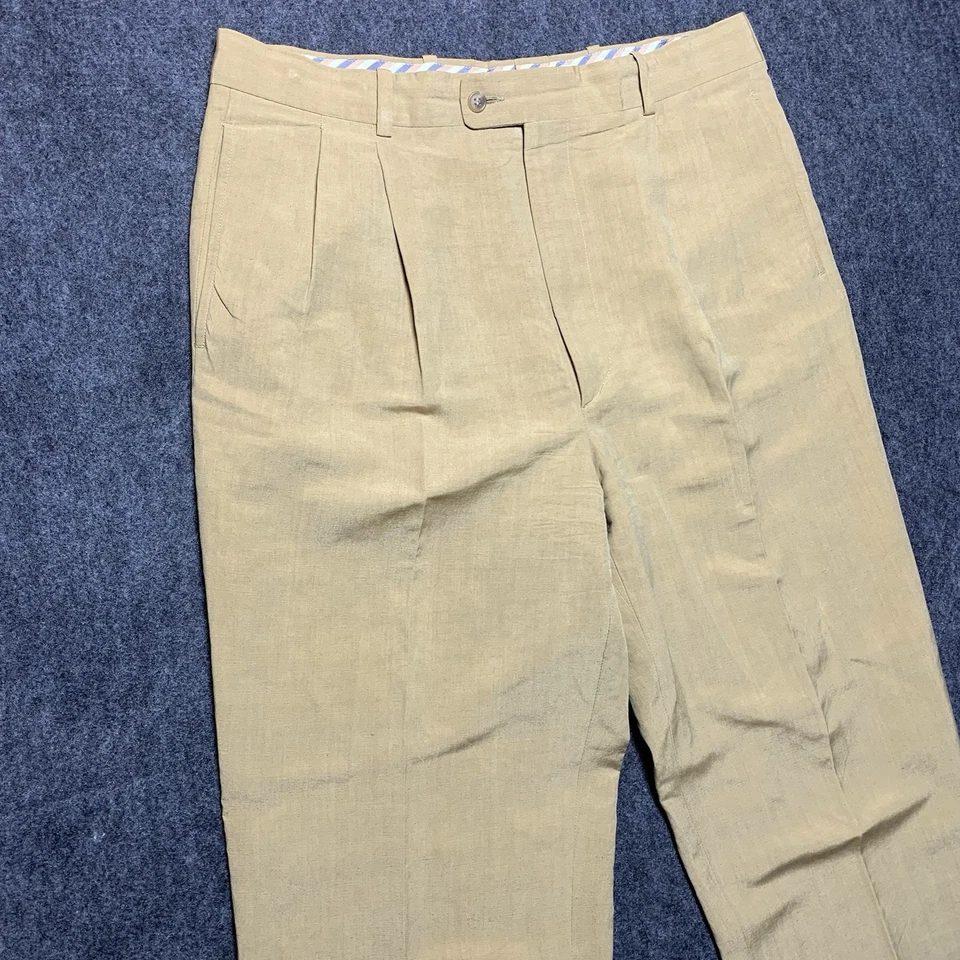 Bernard Zins Lino Seda Vestido Pantalones Pantalones Hombre 36x31 Marrón Plisado Francia Foto 4 de 4