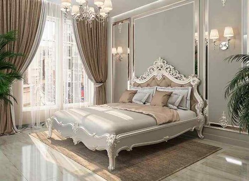 Baroque Bed Royal handmade Wooden Bed, carved with cushion head board - Picture 2 of 6
