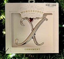 2025 Wondershop Monogram Letter X Silver Initial Christmas Tree Ornament w Box