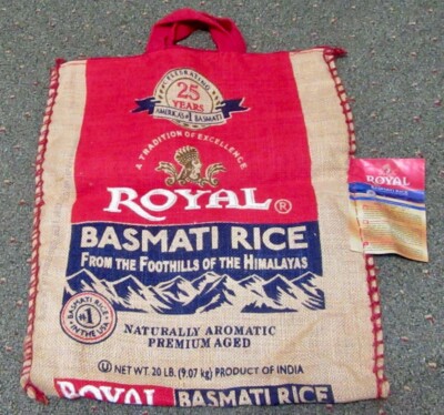 Royal Basmati Rice  Burlap Bag With Handles and Zipper  ( 17'' x 15'')