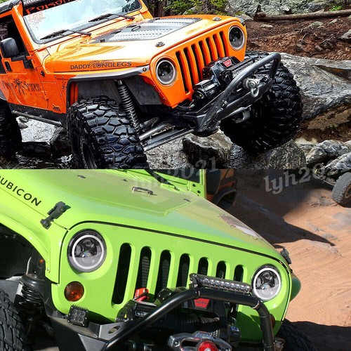 New 7" Round LED Headlights Halo Angle Eyes For Jeep Wrangler JK LJ TJ 1997-2019 - Picture 6 of 10