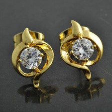 Beautiful New Yellow Gold Filled Clear White Round CZ Q Set Post Stud Earrings