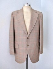 Vtg 70s Brown Rust Plaid Disco Pimp Poly Blazer Jacket Silky Geometric Lining 46