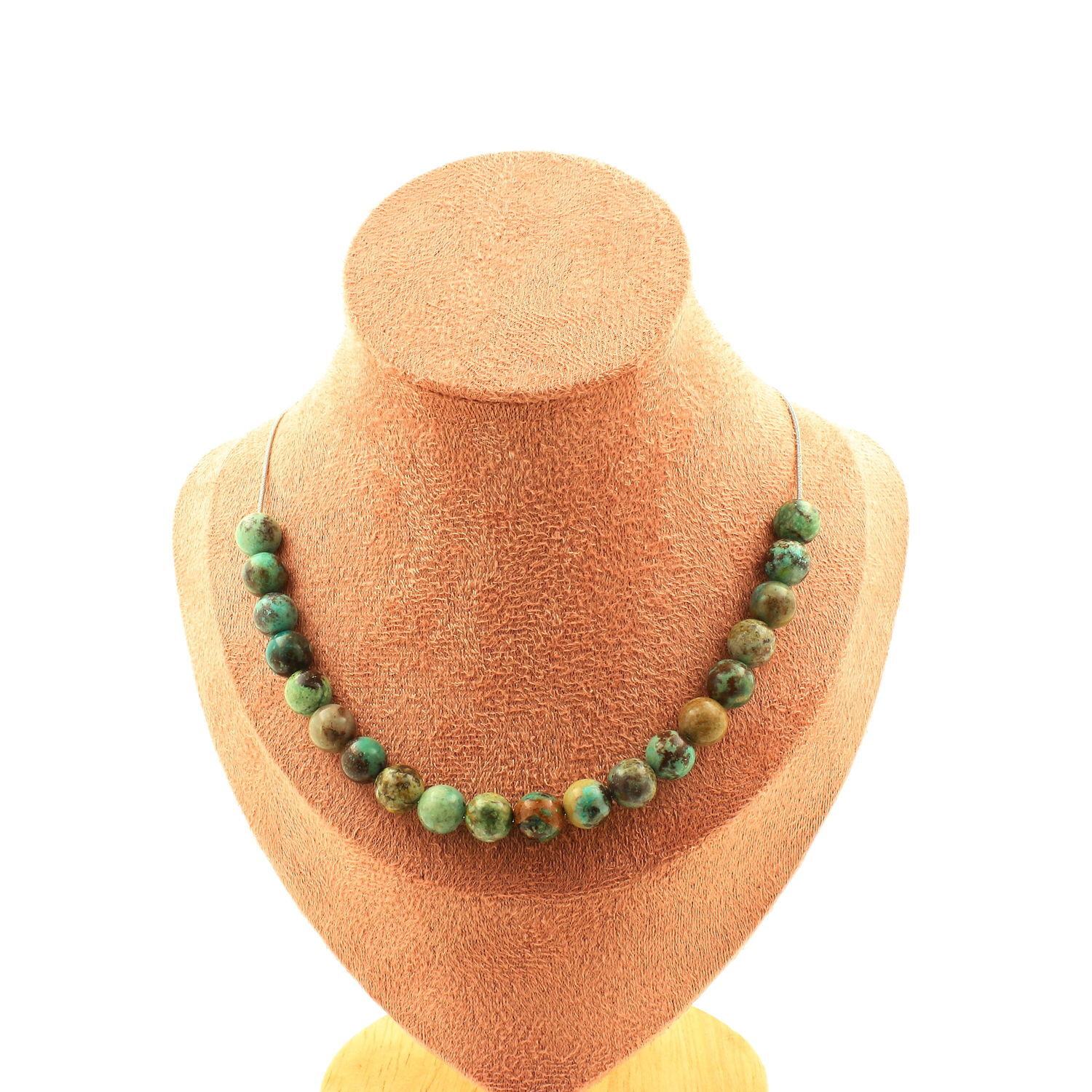 Collier en chrysocolle de Namibie 7A : perles de 8 mm d'une pureté rare
