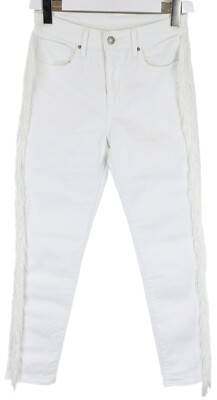 LEVI'S 721 Jeans Damen W27 High Waist Skinny Fit Fransen Zip Fly Weiß