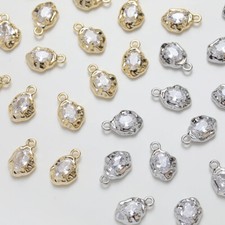 6pcs CZ Pave Horse Eye Charm,Cubic Zirconia Oval Irregular Pendant,Zircon Charm
