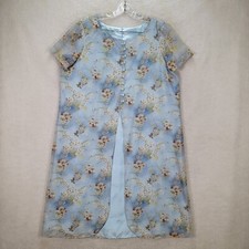 Blue Floral Chiffon Boat Neck Flowy Ethereal Boxy A Line Womens Dress Size M
