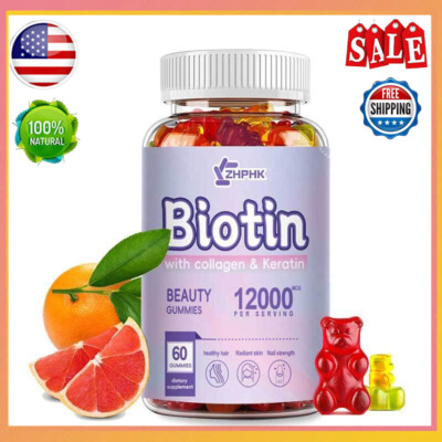 Biotin Vitamins Gummies 12000mcg Supports Healthy Hair Skin and Nails 60 gummies
