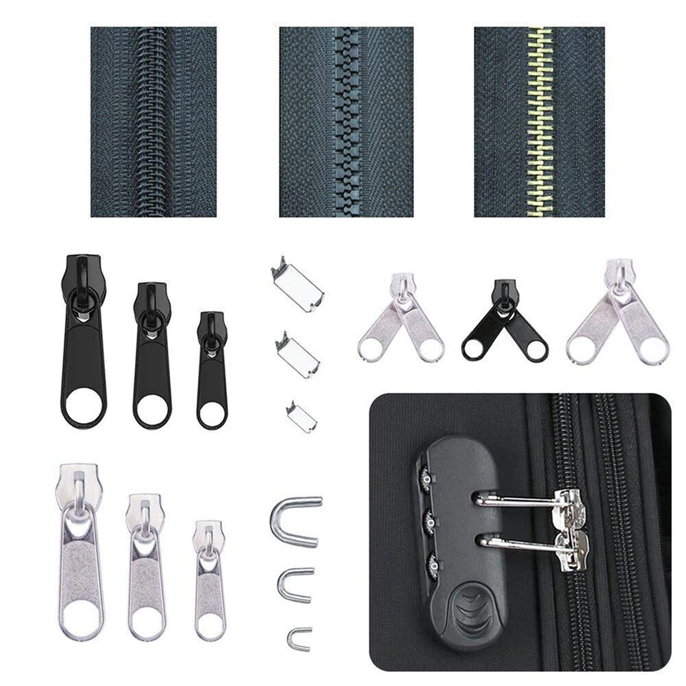 197x Reißverschluss Reparatur Set Metall Zipper Fixer Kopf Repair Ersatz & Zange - Bild 2 von 4