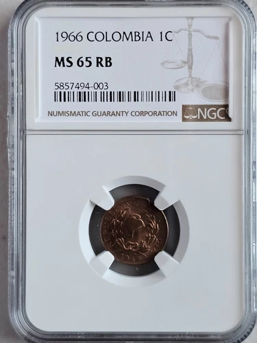 Colombia 1 Centavo 1966 NGC MS 65 RB