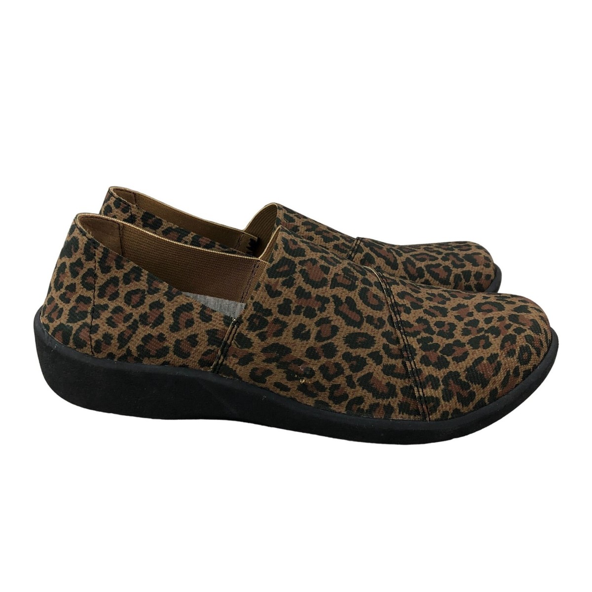 Clarks Women's Size Sillian Firn Brown Black Animal Print Slip On Shoes
