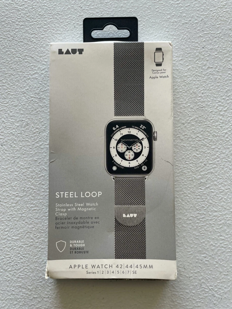 Laut Silver Apple Watch Band 42/44/45mm Steel Loop Magnetic Clasp