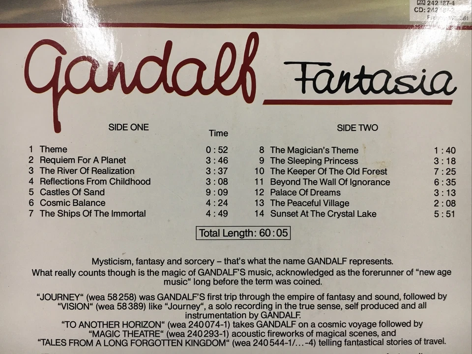 Gandalf Fantasia LP Album Vinyl Record 242187 Electronic Ambient 70’s - Image 3 of 4