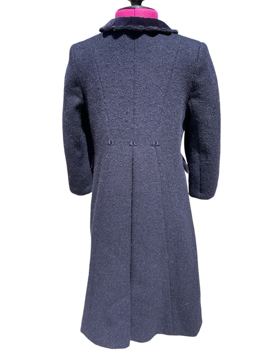 Bonpoint ウールコート 6A Bonpoint Harris Tweed Dark Blue 100% Wool Scalloped Velvet Collar