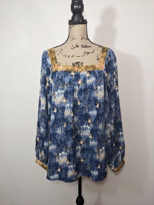 NWT $83 Weekend Susan Betro Long Sleeve Tunic Top Blouse Blue Plus Size 1X