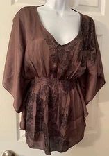 Studio Y Batwings Sleeves Brown Womens Top Size Small