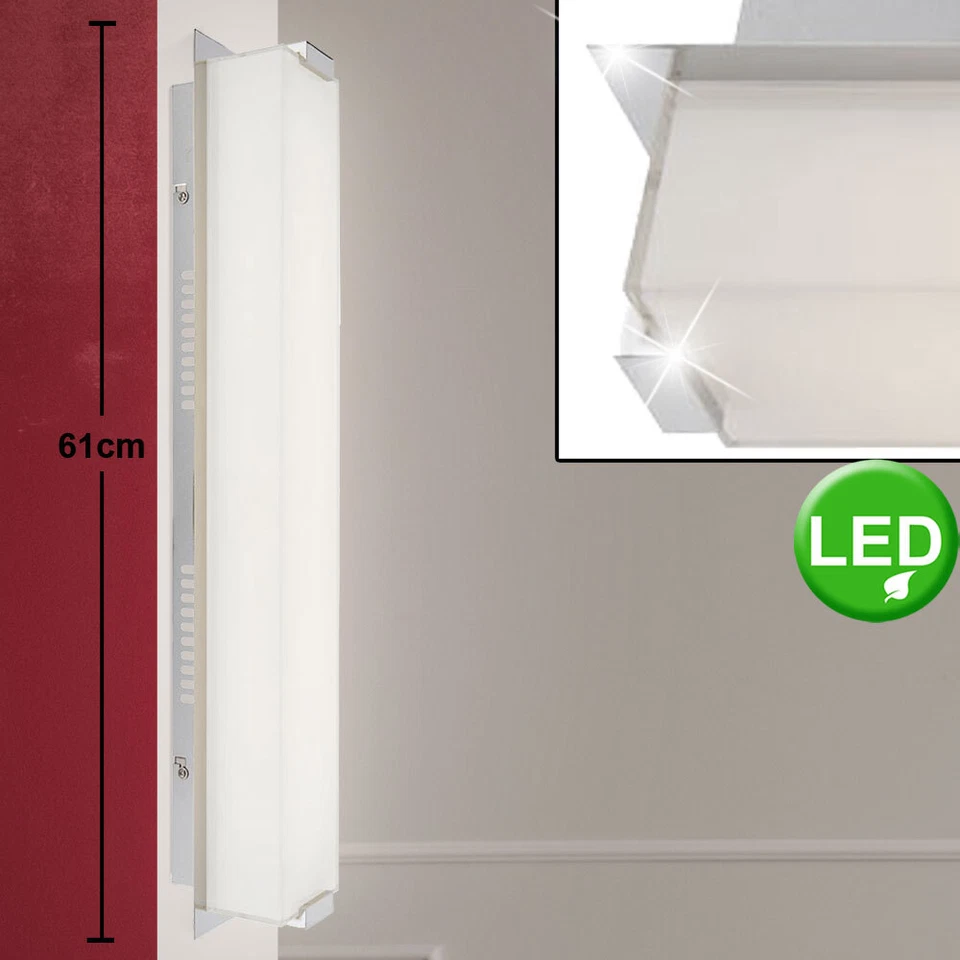 Lampada Parete da Corridoio Camera Letto Vetro Satinato Allungato Cromo LED - Immagine 3 di 4