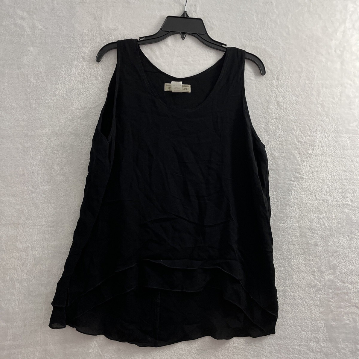 Vtg Dinah Lee Blouse Top Woman Plus 1X Solid Black Sleeveless