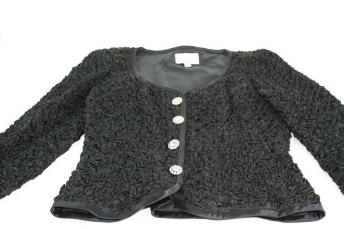 Chaqueta Vintage Farinae Collections Femenina Elegante Negra Arrugada Forrada 4 Botones - Imagen 3 de 7