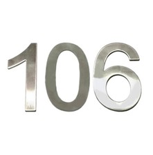 Stick-On House Numbers - No 106 - Stainless Steel - 10cm - Door, Fence, Gate