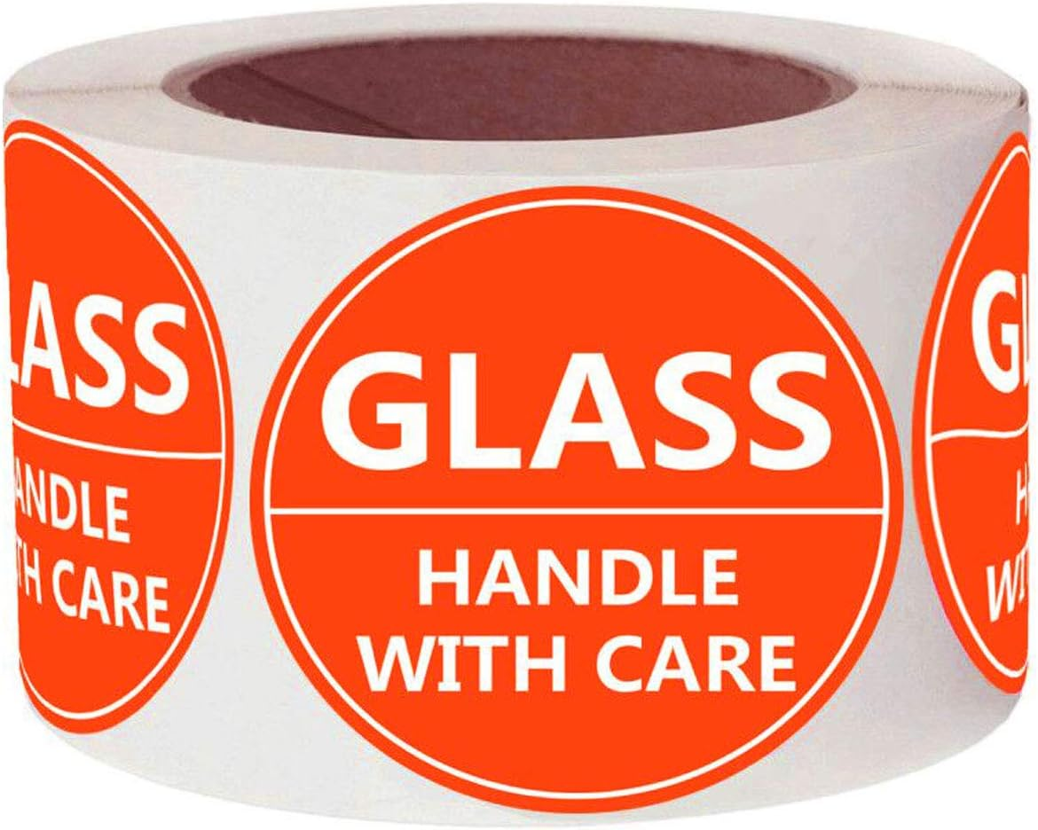 500 Adhesive Fragile Glass Shipping Labels 2" Round Glass Stickers