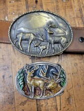 2 VTG 80's Big Deer Belt Buckles