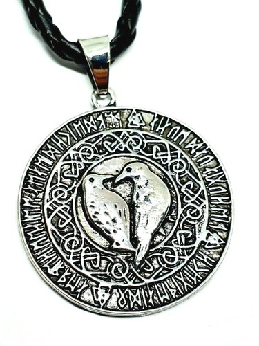 Raven Necklace Pendant Odin's Hugin Munin All Father Viking Norse Rune ...