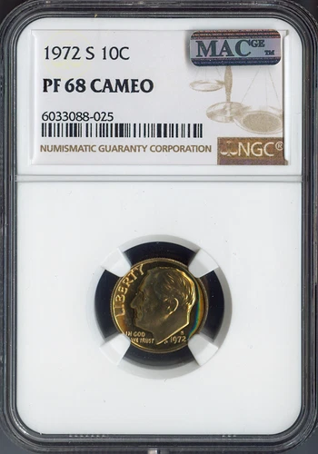 1972-S Roosevelt Dime NGC PF 68 Cameo Proof MAC QUALITY✔️