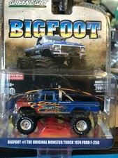 1/64 GREENLIGHT BIGFOOT #1 ORIGINAL 1974 FORD MONSTER TRUCK BLUE & FLAMES MIJO