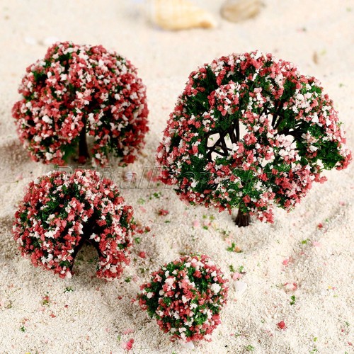 4Pcs 4-10cm Scale Peach Flowers Model Trees Layout Train Railway Landscape - Picture 2 of 10