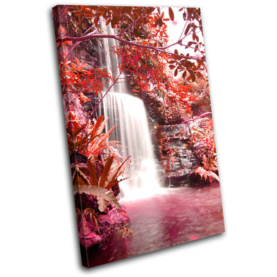Waterfall Forest Red Landscapes SINGLE Leinwand Wand Kunst Bild drucken