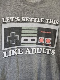 Nintendo NES Controller T-Shirt Lets Settle This Like Adults Graphic Gray Size M