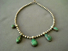 OLD Southwestern Native American Navajo Fox Turquoise Coin Silver Bead Necklace