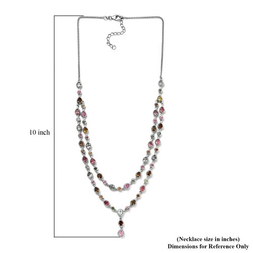Multi-Tourmaline & White Zircon Necklace 18-20 Inches in Platinum Over Silver - Picture 6 of 6