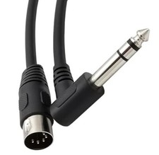 DIN 5 Pin Male to 6.35mm Male Adapter Cable; 8inch 90 Degree Angled 6.35mm